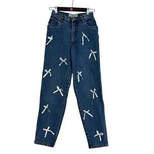 Vintage 90s Bugle Boy Jeans Womens 10 High Rise Tapered Upcycled Bow Denim